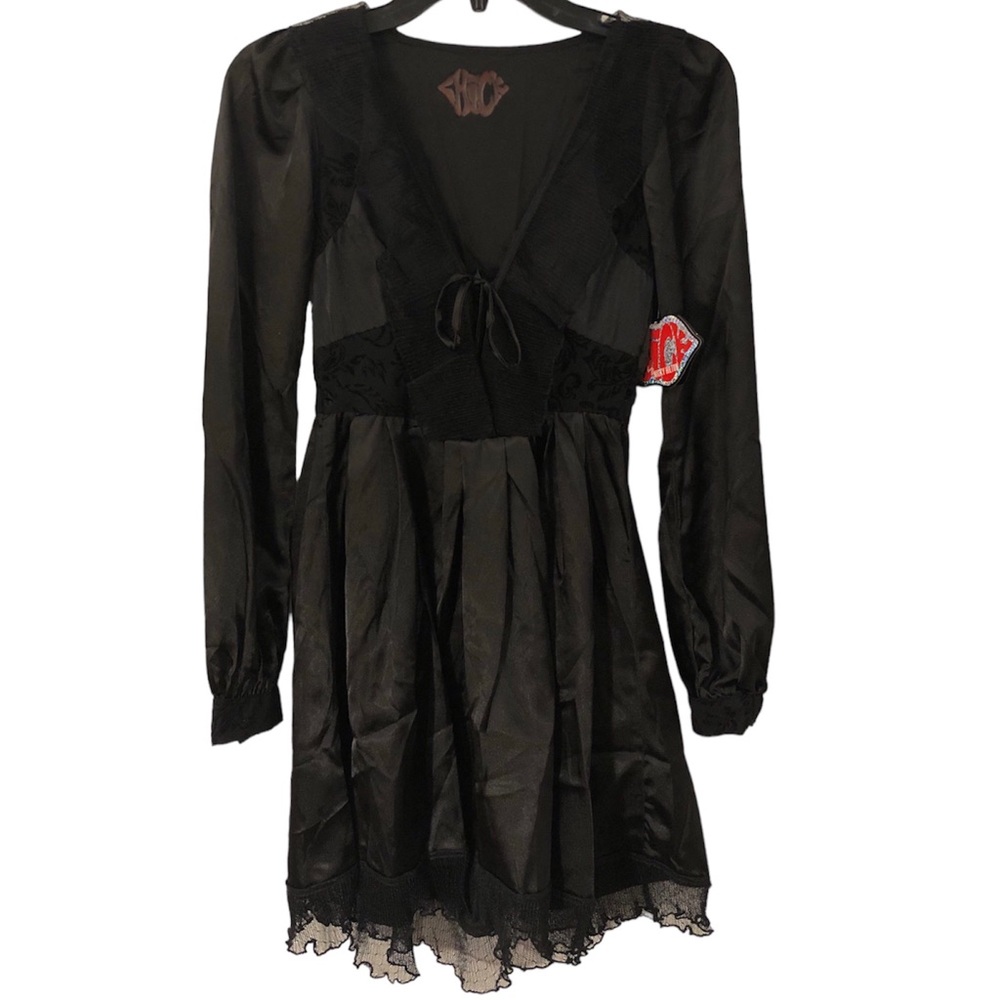 NWT Chick by Nicky Hilton Black Satin Mini Dress Lace Whimsygoth Grunge Y2K